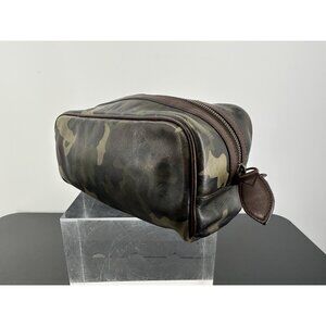 Polo Ralph Lauren Green Leather Camo Toiletry Travel Bag 10”x5”x5”